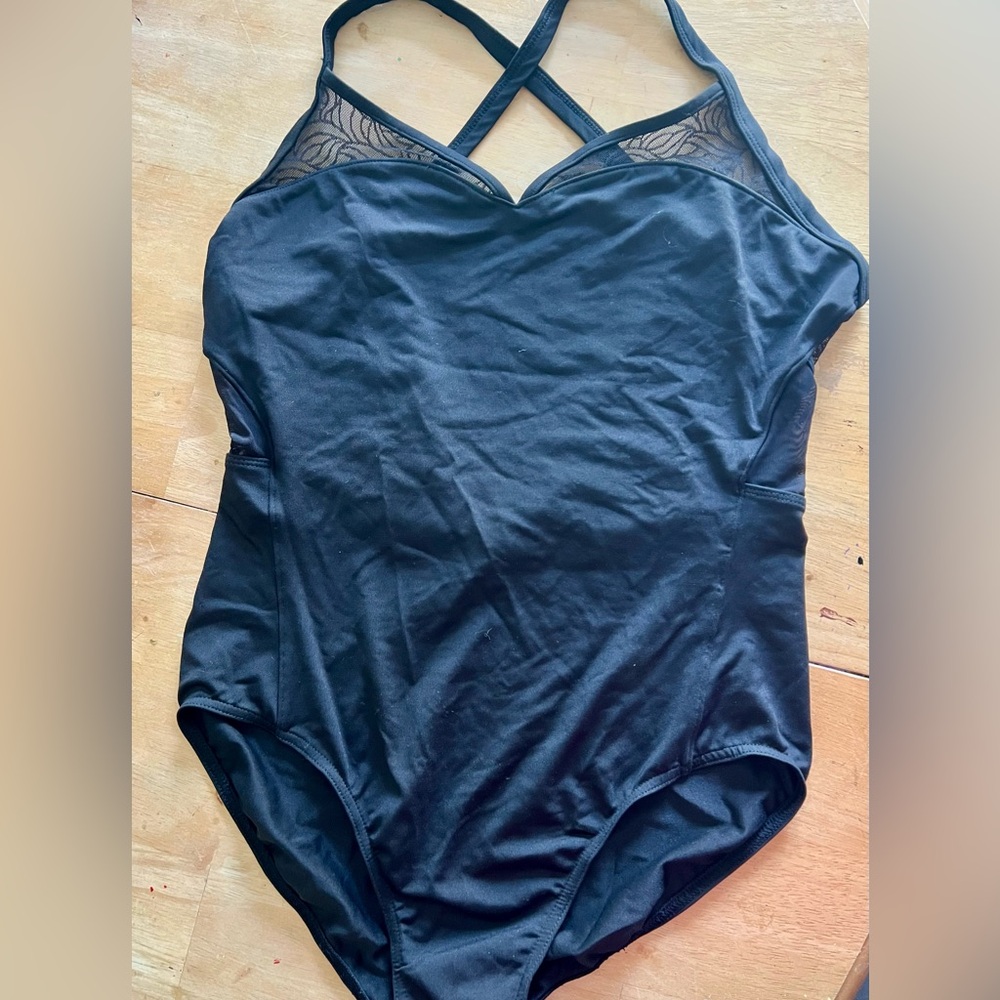 Mirella Black Leotard with Lace Detail